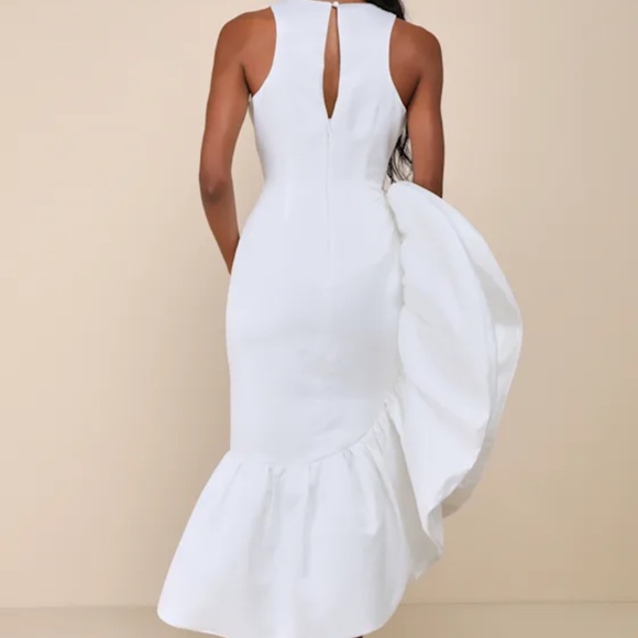 Lulus Magnificent Presence White Ruffled Asymmetrical Midi Dress - Size S - Picture 2 of 3